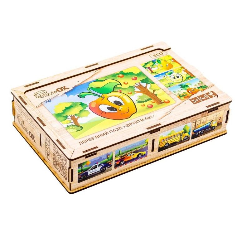 PuzzleOK, Owoce, puzzle drewniane 4w1