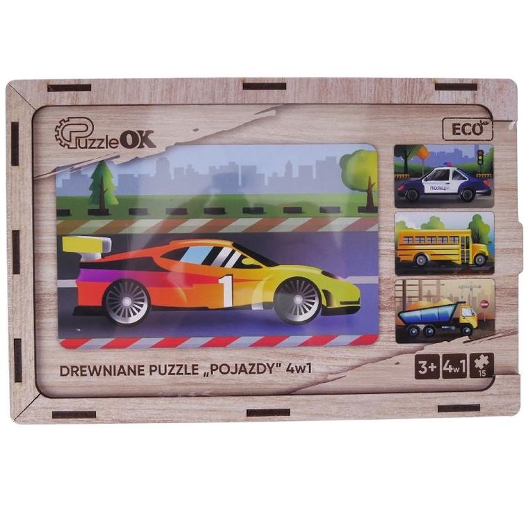 PuzzleOK, Pojazdy, puzzle drewniane 4w1