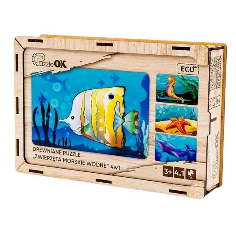 PuzzleOK, Zwierzęta morskie, puzzle drewniane 4w1