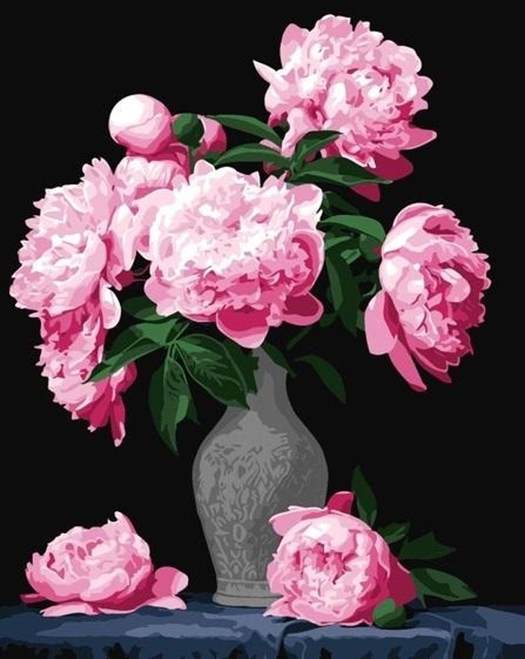 Qbee, malowanie po numerach, Bukiet piwonii, 40-50 cm