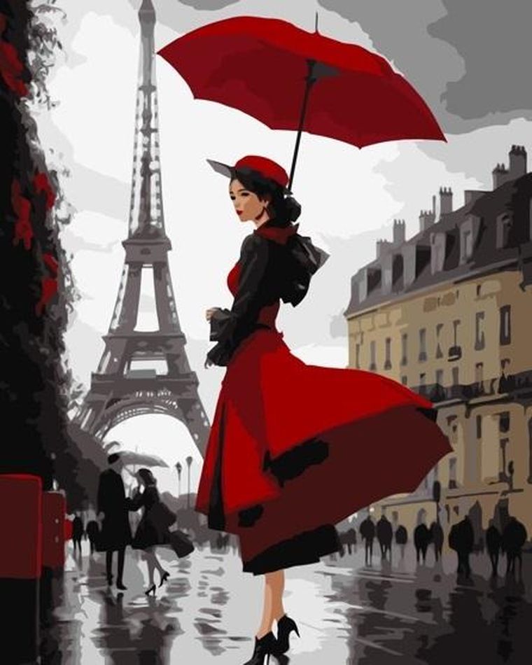 Qbee, malowanie po numerach, Paryski deszcz, 40-50 cm