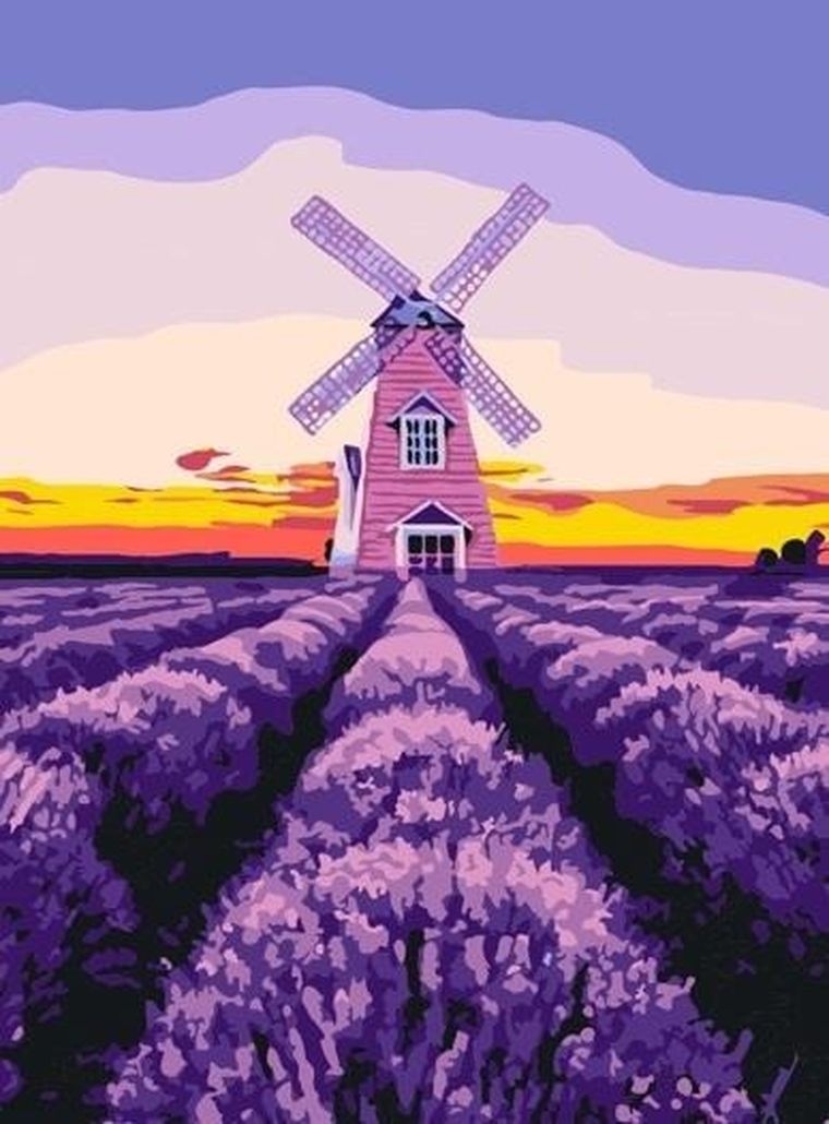 Qbee, malowanie po numerach, Wiatrak i lawenda, 30-40 cm