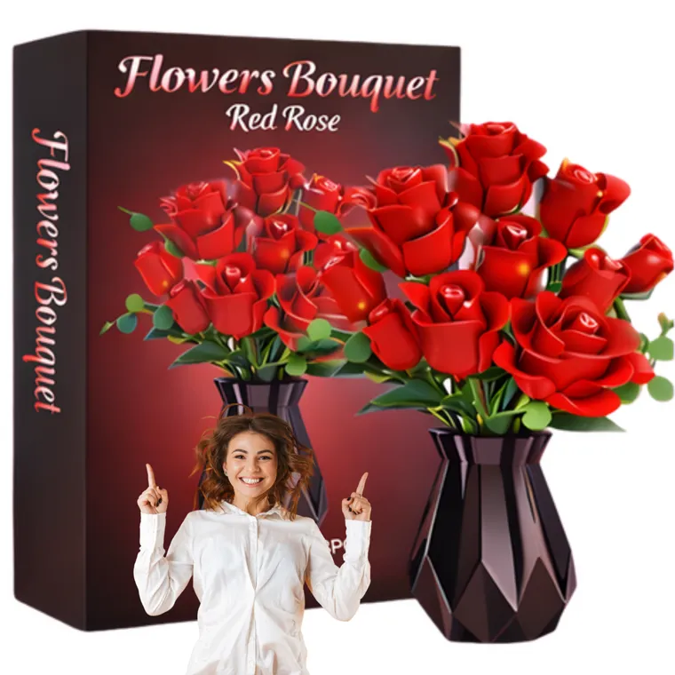 QBI, bukiet czerwonych róż, klocki konstrukcyjne, 443 elementy