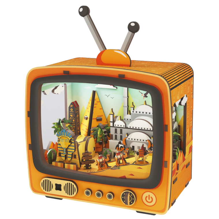 QBI, Egipskie Piramidy, miniaturowy telewizor retro, podświetlenie LED, puzzle 3D, 89 elementów