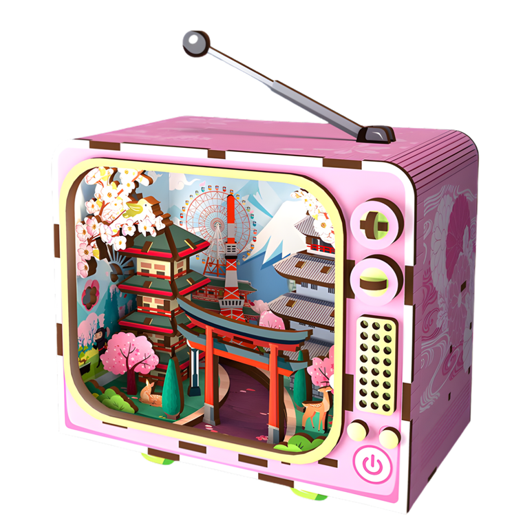 QBI, Góra Fuji, miniaturowy telewizor retro, podświetlenie LED, puzzle 3D, 129 elementów