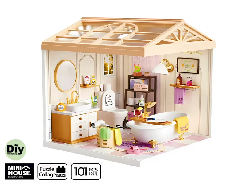 QBI, miniaturowy domek LED, łazienka, puzzle 3D, 101 elementów