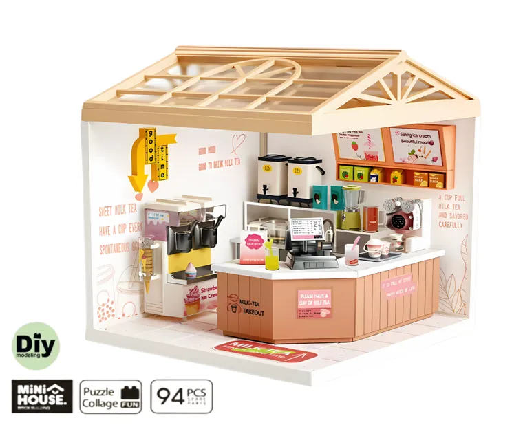 QBI, miniaturowy domek LED, lodziarnia, puzzle 3D, 94 elementów