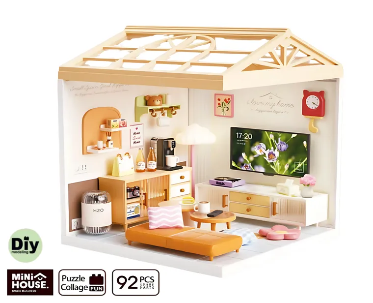 QBI, miniaturowy domek LED, pokój puzzle 3D, 92 elementów