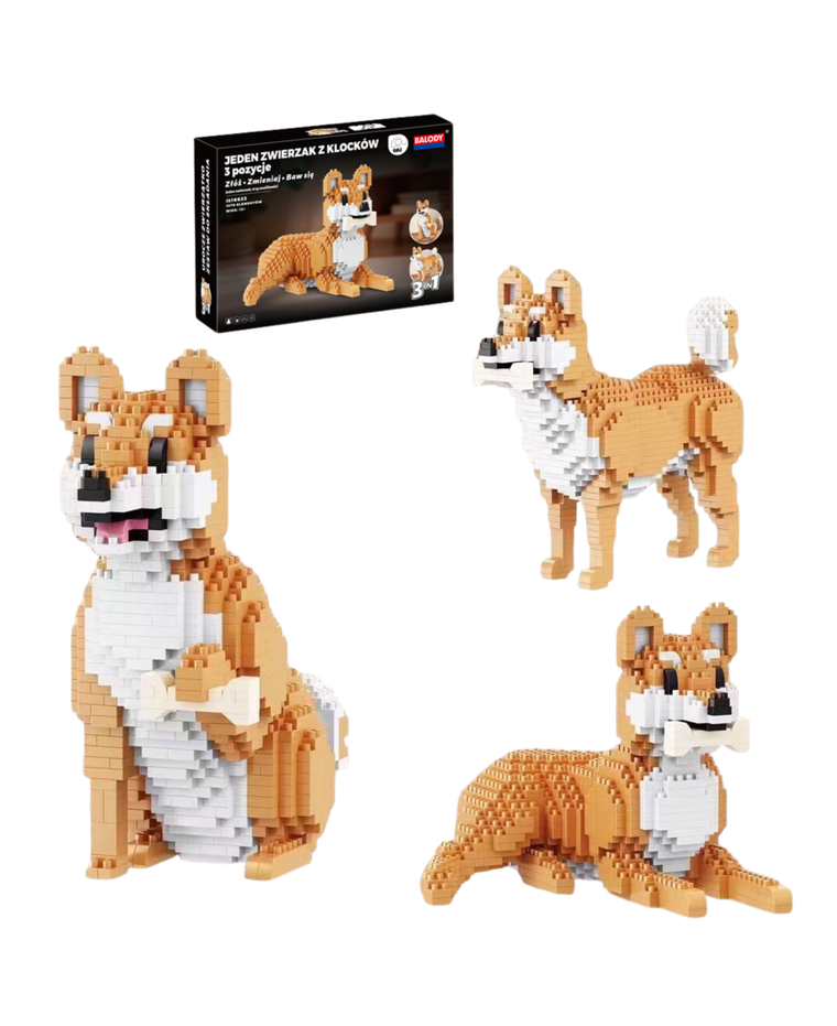 QBI, Pies Shiba, 3w1, klocki konstrukcyjne, 1079 elementów