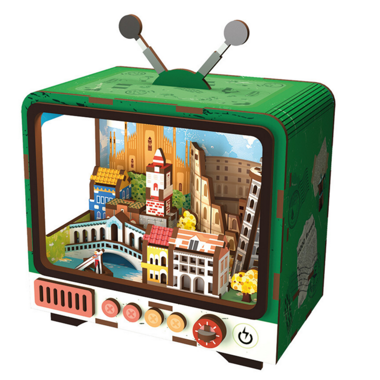 QBI, Wycieczka do Wenecji, miniaturowy telewizor retro, podświetlenie LED, puzzle 3D, 118 elementów