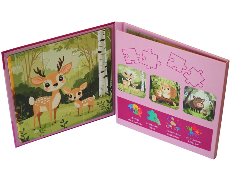 QBI, Zwierzęta leśne, puzzle magnetyczne, 9+12+16 elementów