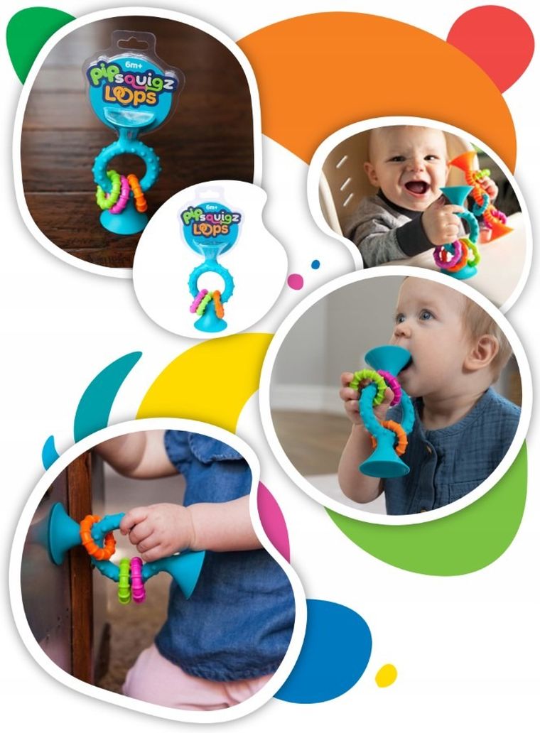 Qelements, grzechotka z przyssawką, niebieska