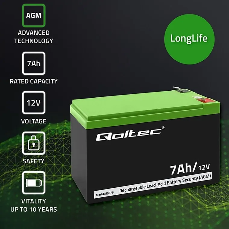 Qoltec, akumulator AGM, 12V, 7AH, max. 105A