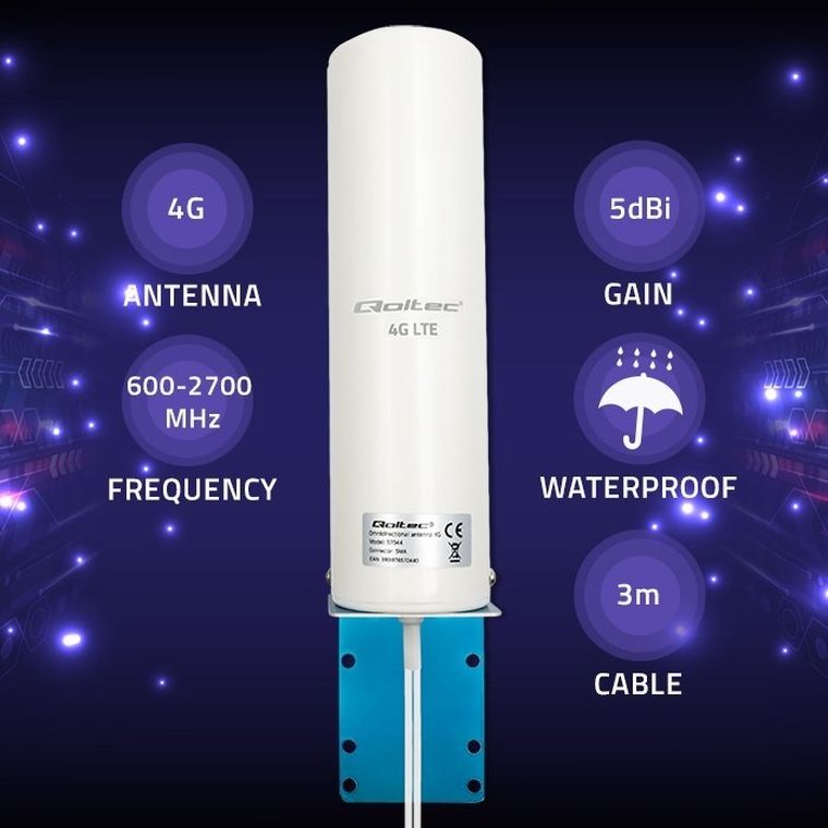 Qoltec, antena, 4G LTE DUAL, 5DBI, dookólna, zewnętrzna