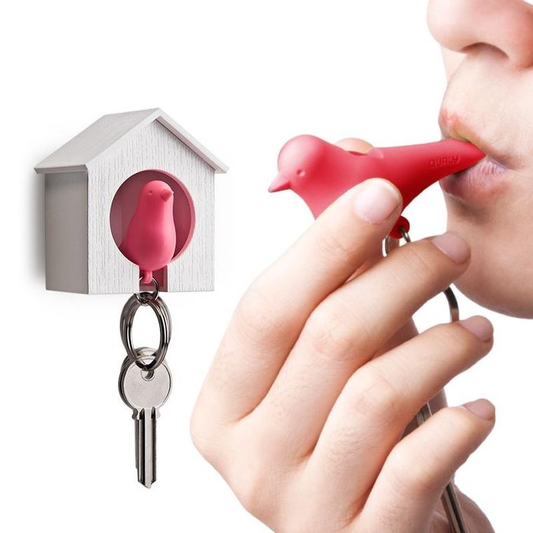 Qualy, Budka, wieszak na klucze, biało-różowy, 10091-WH-PK