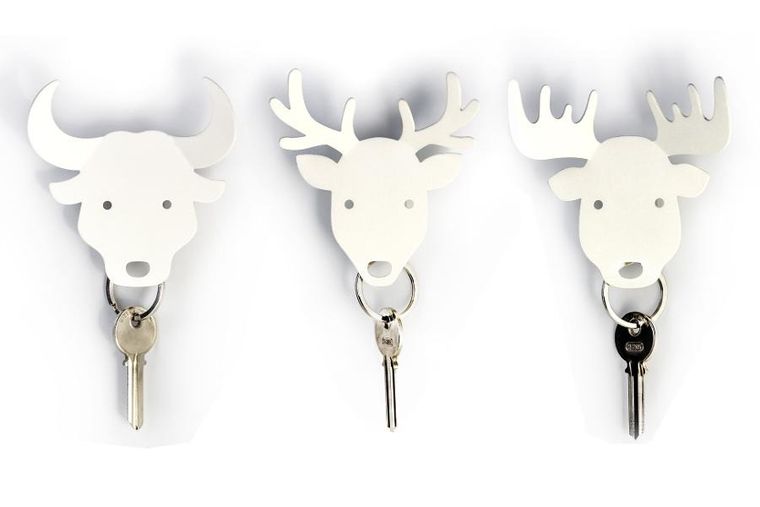 Qualy, wieszak na klucze z motywem byka, biały