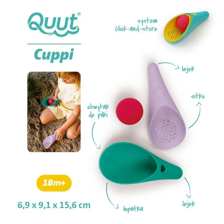 Quut, Cuppi, łopatki wielofunkcyjne do piasku z piłeczką, Lagoon + lavender, 2 szt.