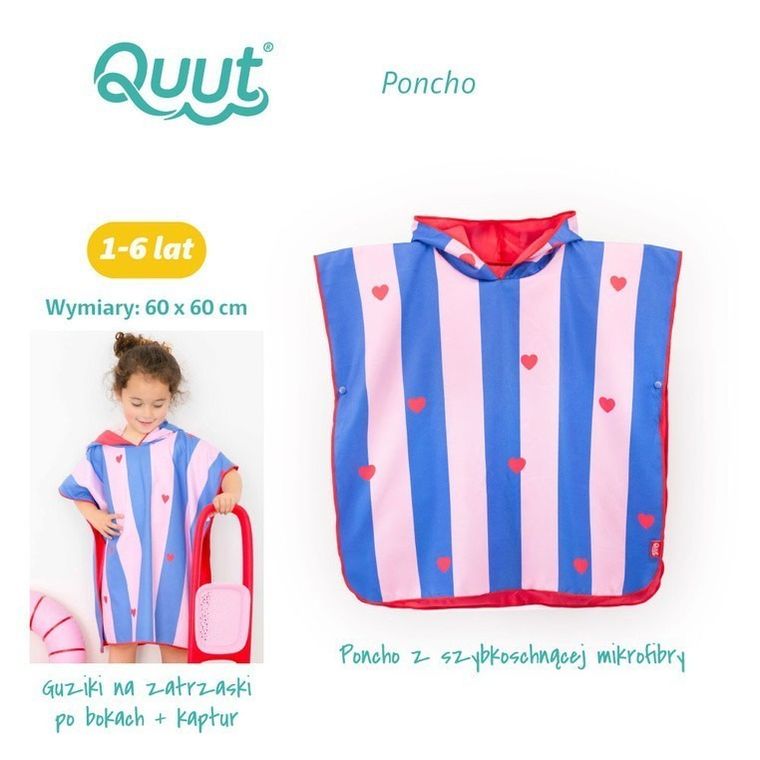 Quut, dwustronne poncho kąpielowe dla dzieci, Cherry Red