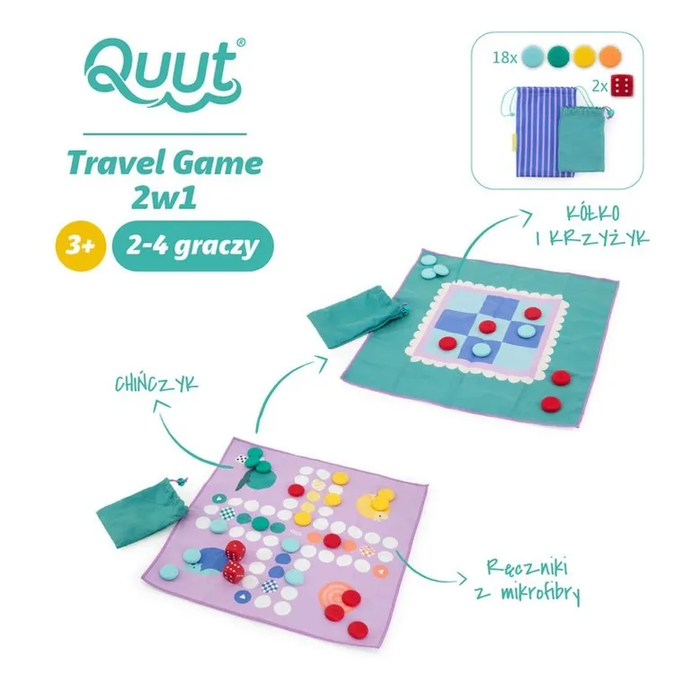 Quut, Travel Game, Chińczyk oraz Kółko i Krzyżyk, wodoodporny zestaw gier podróżnych 2w1