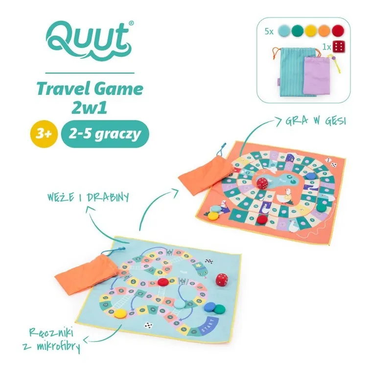 Quut, Travel Game, Węże i Drabiny oraz Gra w Gęsi, wodoodporny zestaw gier podróżnych 2w1
