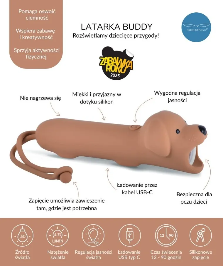 Rabbit & Friends, bezpieczna latarka, Pies Buddy