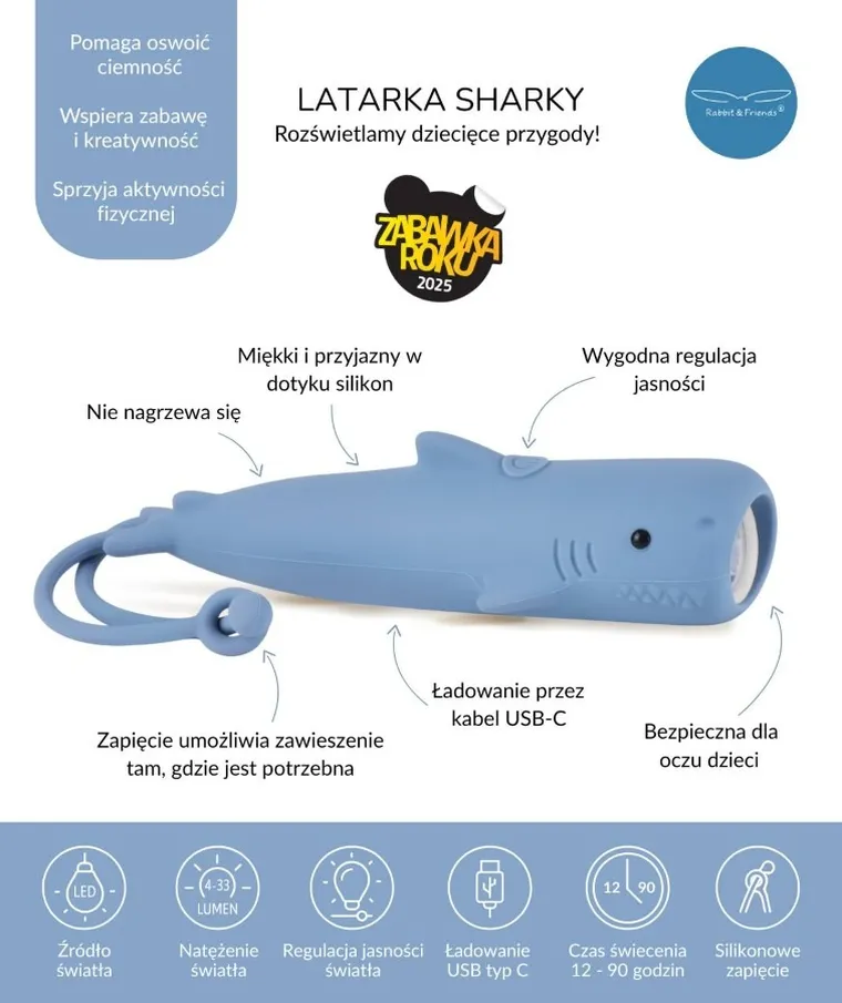 Rabbit & Friends, bezpieczna latarka, Rekin Sharky