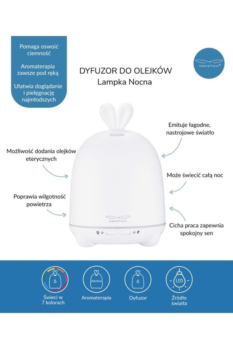 Rabbit & Friends, Królik, dyfuzor do olejków z lampką, biała