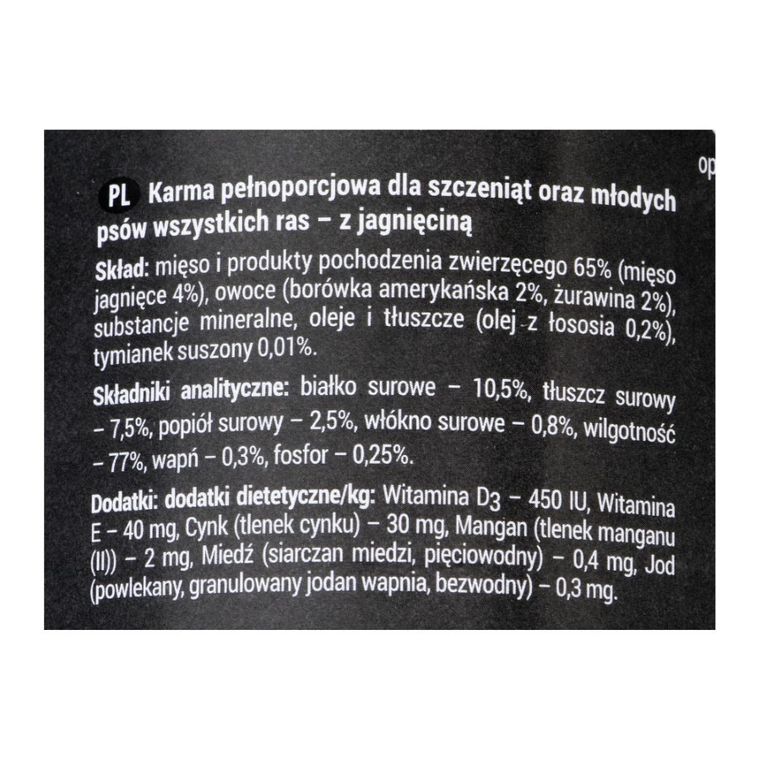 Rafi, Junior, karma mokra dla psa, jagnięcina, żurawina, borówka, 400 g