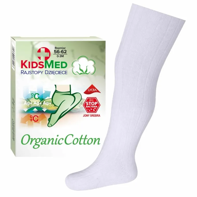 Rajstopy dziecięce, białe, bawełna organiczna, KidsMed
