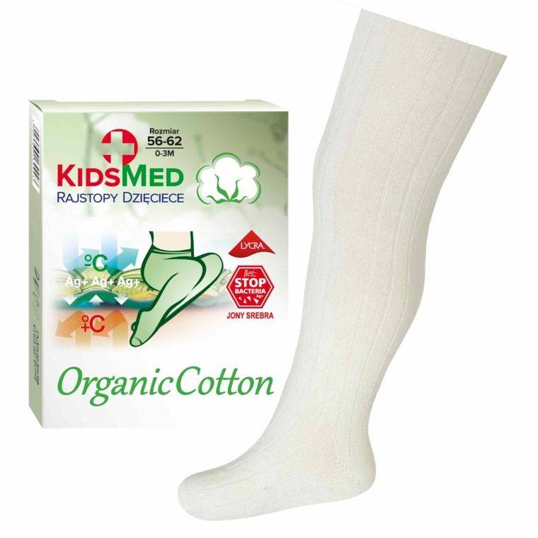Rajstopy dziecięce, ecru, bawełna organiczna, KidsMed