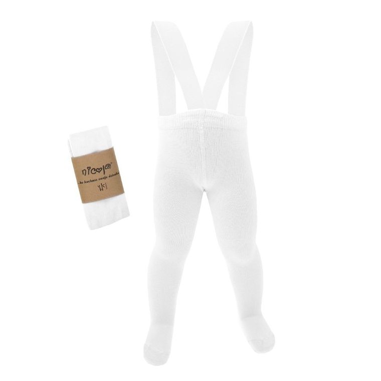 Rajstopy dziecięce z szelkami, bambusowe, białe, Nicol