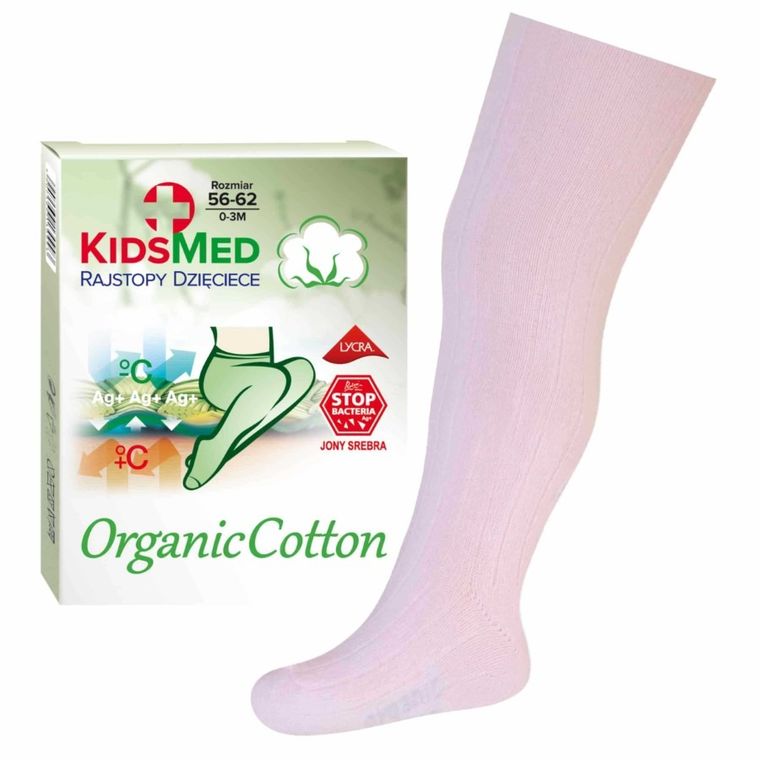Rajstopy dziewczęce, różowe, bawełna organiczna, KidsMed