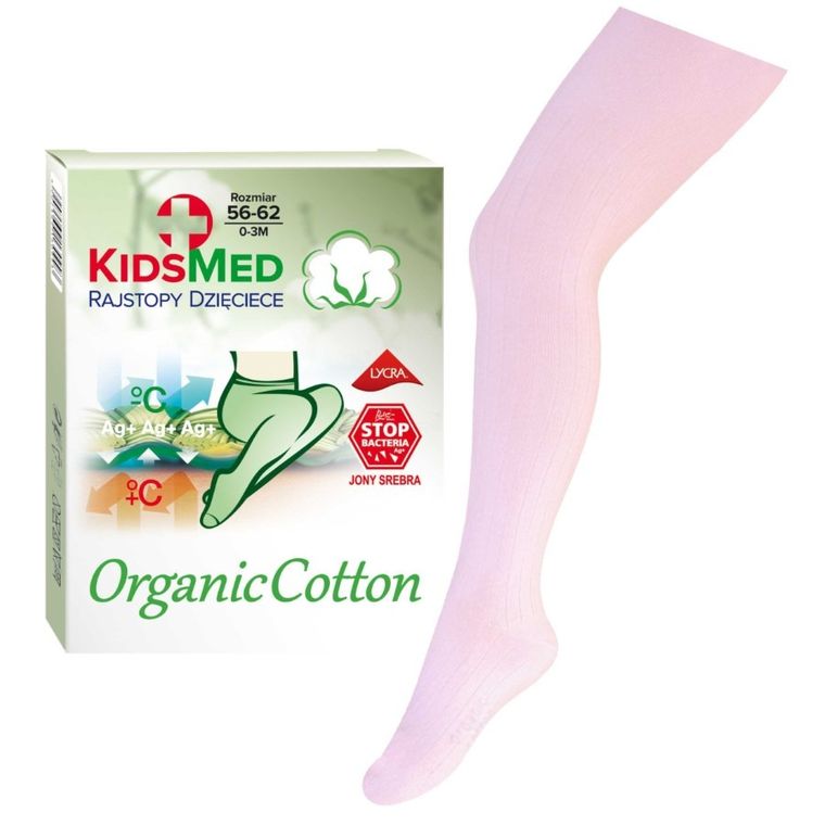 Rajstopy dziewczęce, różowe, bawełna organiczna, KidsMed
