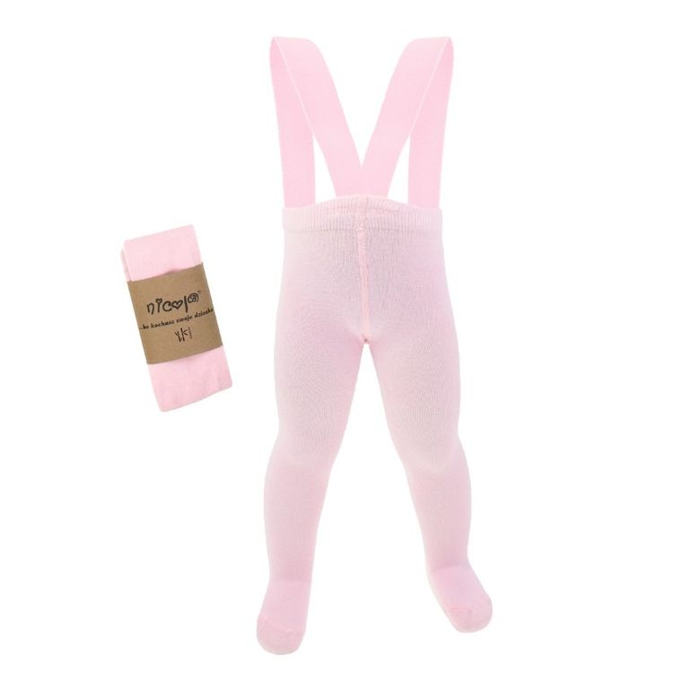 Rajstopy dziewczęce z szelkami, bambusowe, różowe, Nicol