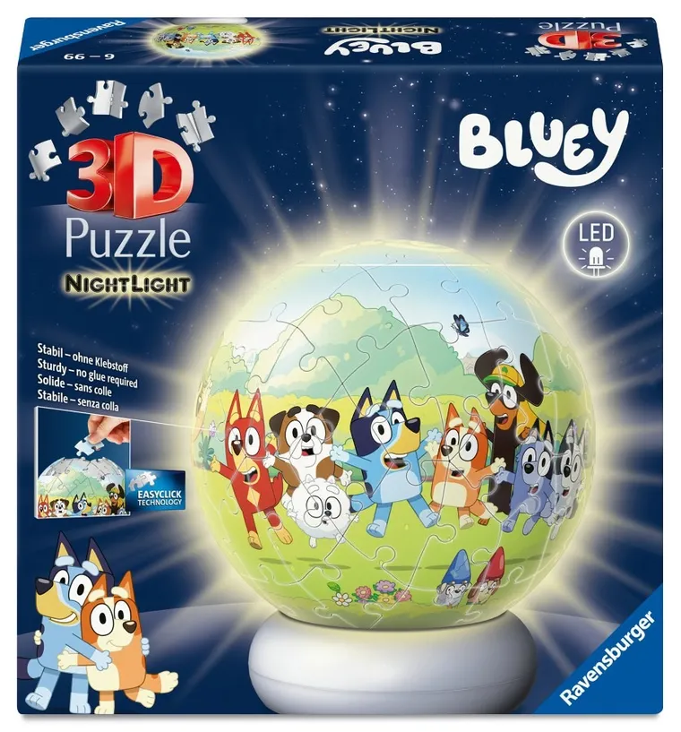 Ravensburger, Bluey, Kula, puzzle 3D, lampka, 72 elementy