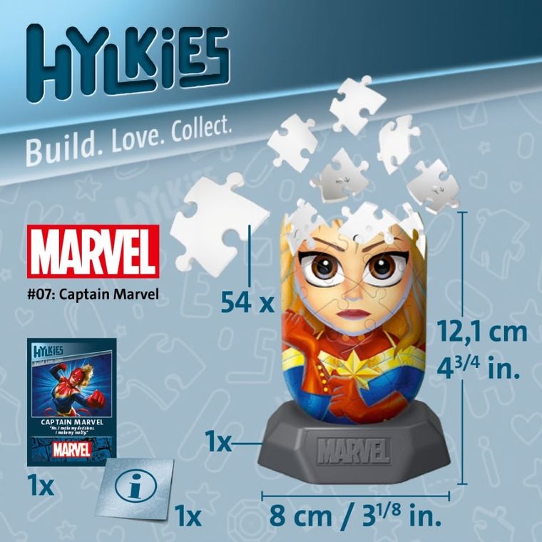 Ravensburger, Hylkies, Kapitan Marvel, puzzle 3D, 56 elementów
