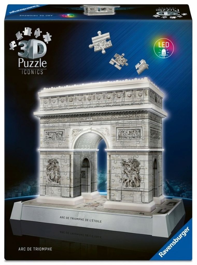 Ravensburger, Iconics, Łuk Triumfalny, puzzle 3D LED, 224 elementy
