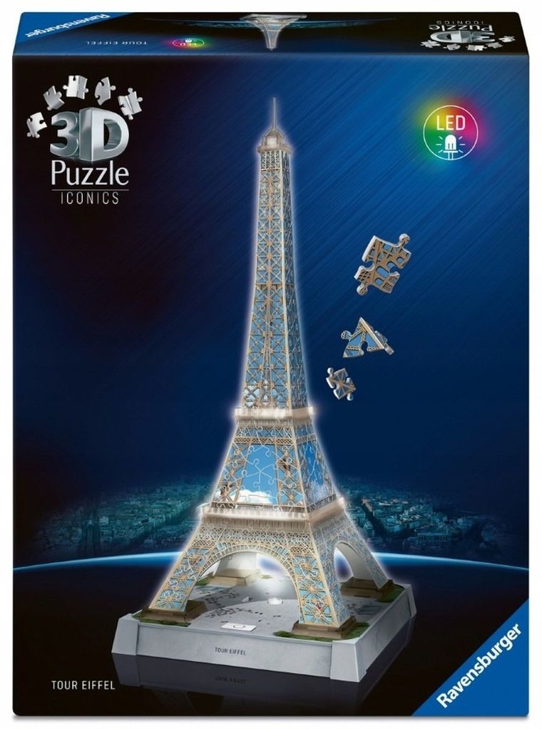 Ravensburger, Iconics, Wieża Eiffla, puzzle 3D LED, 224 elementy