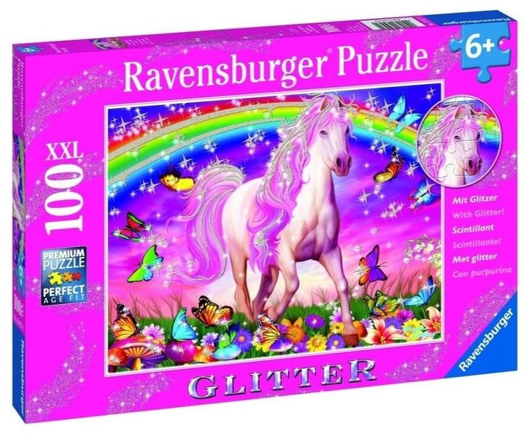 Ravensburger, Jednorożec, XXL, brokat, puzzle, 100 elementów