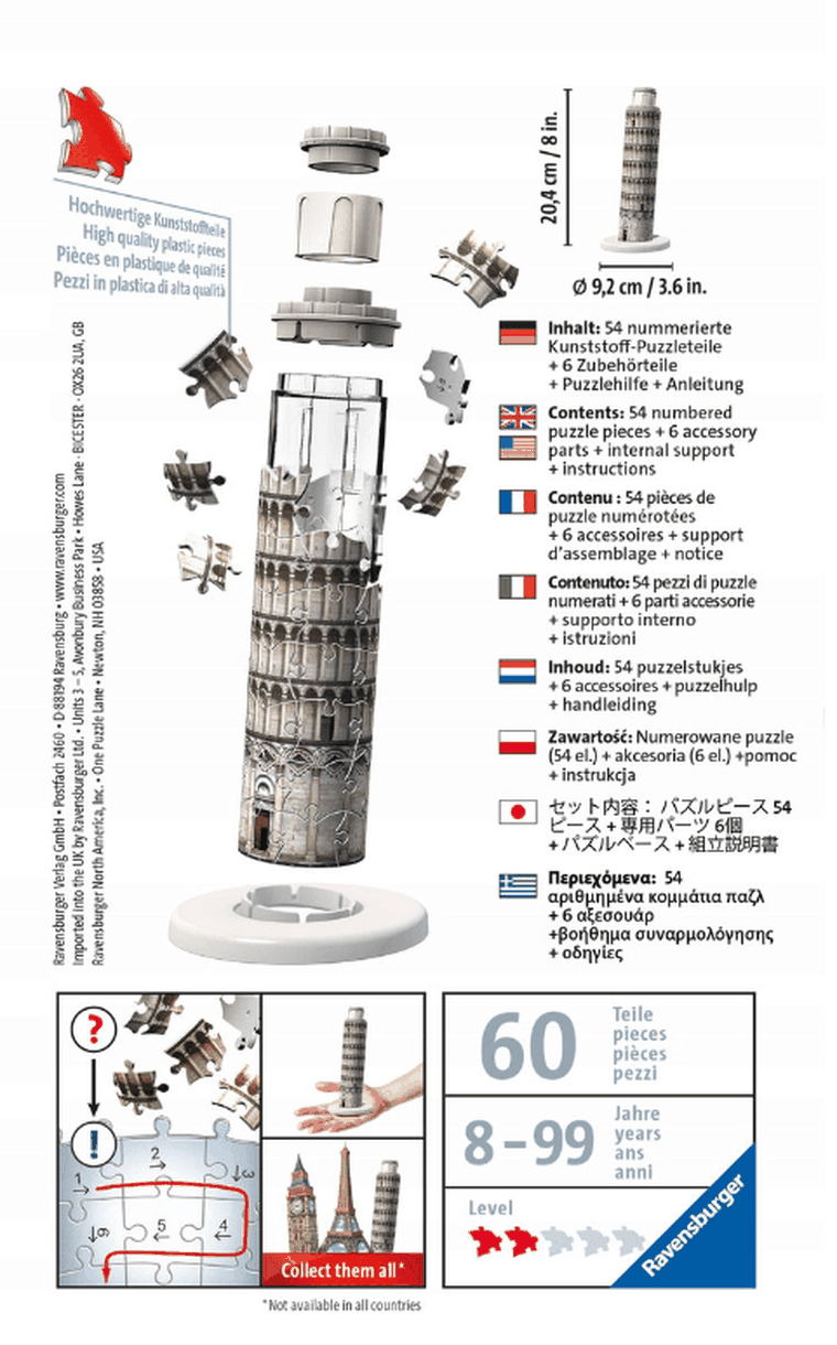 Ravensburger, Krzywa Wieża w Pizie, Mini budowle, puzzle 3D