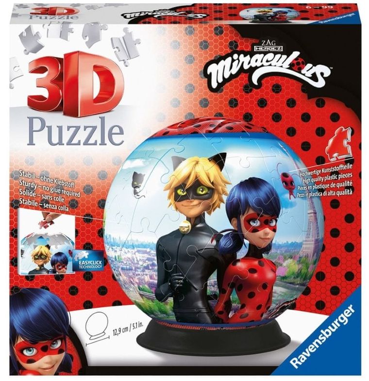 Ravensburger, Miraculous, Kula, puzzle 3D, 72 elementy