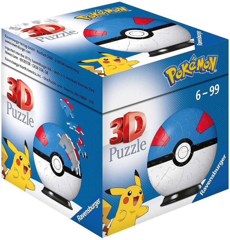 Ravensburger, Pokemon, Niebieska kula, puzzle 3D, 54 elementy