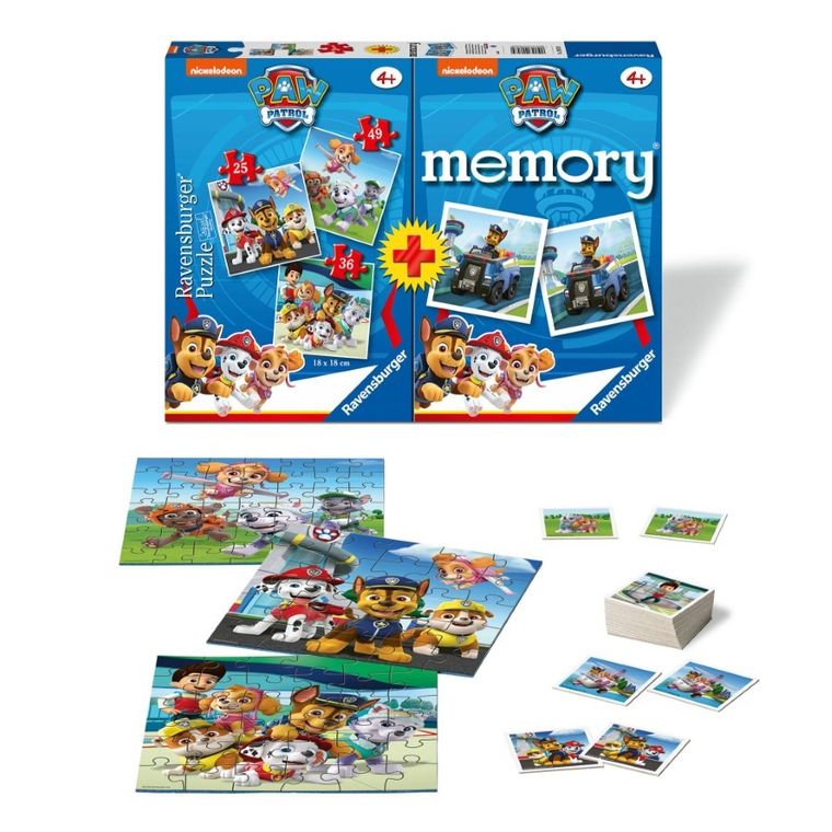 Ravensburger, Psi Patrol, puzzle 3w1, 110 elementów + memory