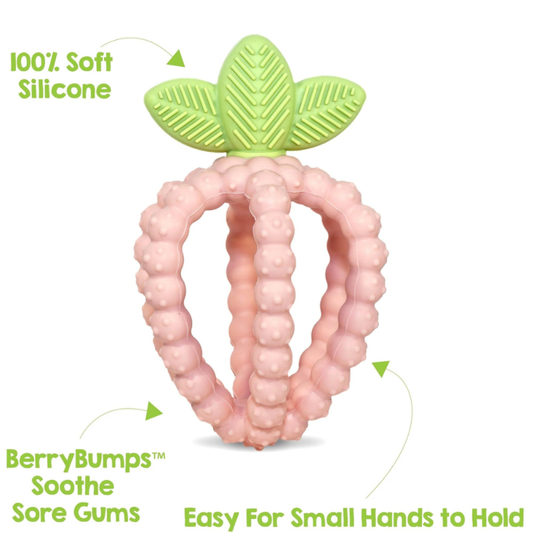 RazBaby, Soczysta Malina z listkami, gryzak silikonowy, różowy