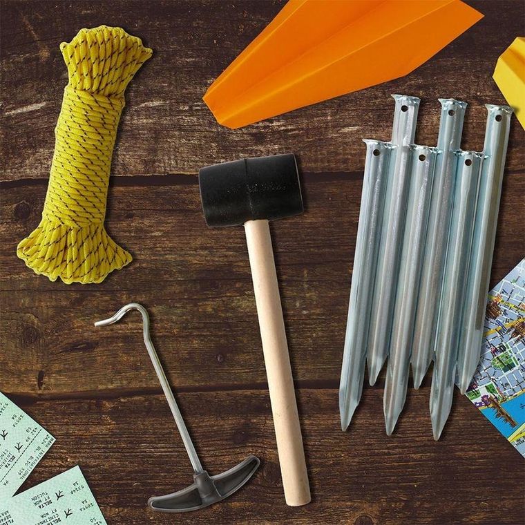 RedCliffs, kempingowy zestaw akcesoriów, śledzie, młotek, linka, hak, 9 elementów