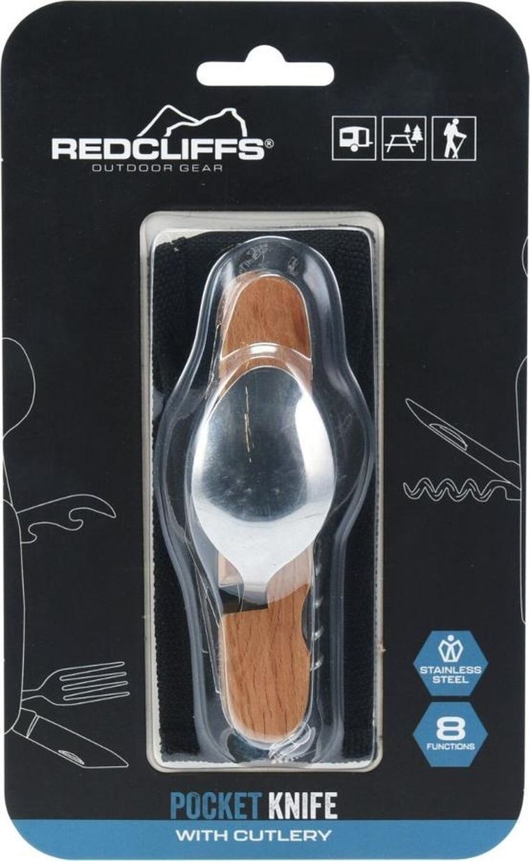 Redcliffs, zestaw survivalowy, turystyczny, scyzoryk, 8w1, drewniany