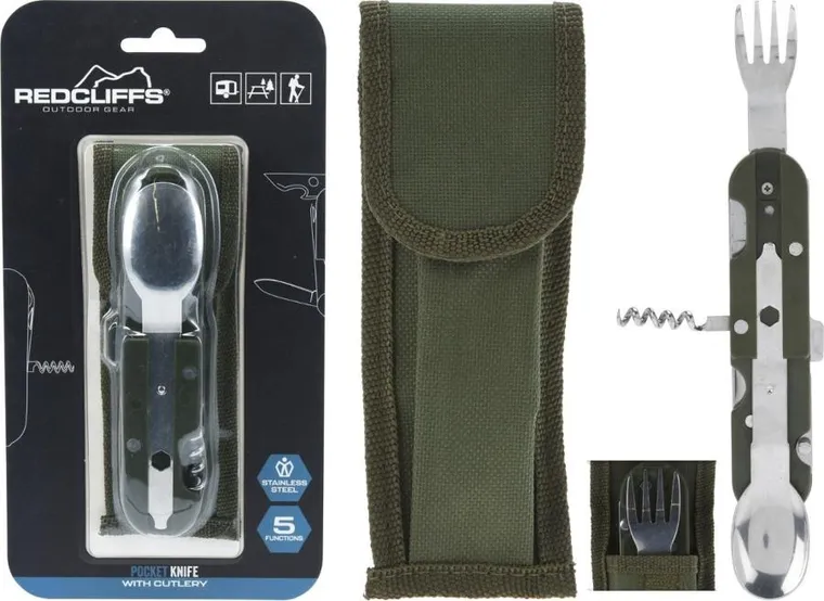 Redcliffs, zestaw survivalowy, turystyczny, scyzoryk ze sztućcami, 5w1