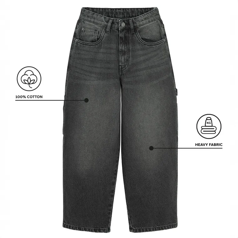 Regulowane grafitowe jeansy unisex o kroju super baggy NOWEAR