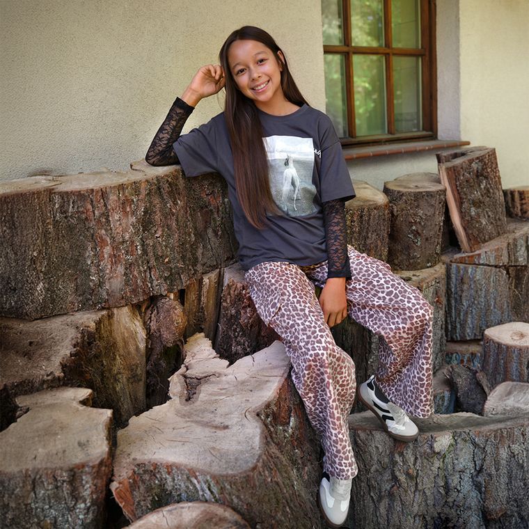 Regulowane jeansy wide leg w panterkę Cool Club