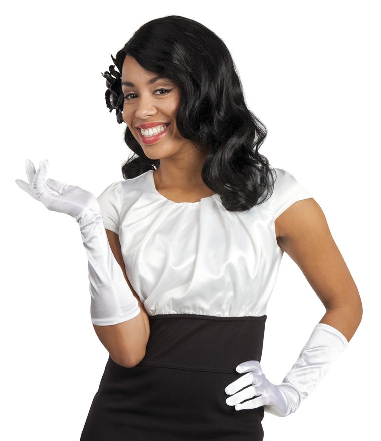 Rękawiczki satynowe, białe, 40 cm